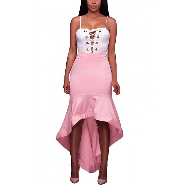 Dámska asymetrická ružová sukňa 
