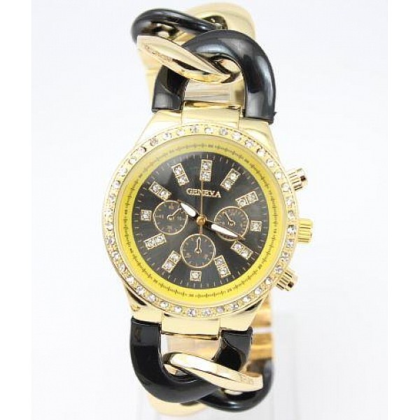 Dámske hodinky Geneva - náramok reťaz Gold Black