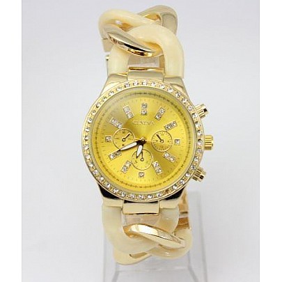 Dámske hodinky Geneva - náramok reťaz Gold Beige