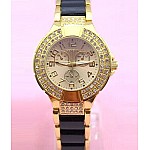 Dámske vykladané hodinky Geneva - zlaté Black