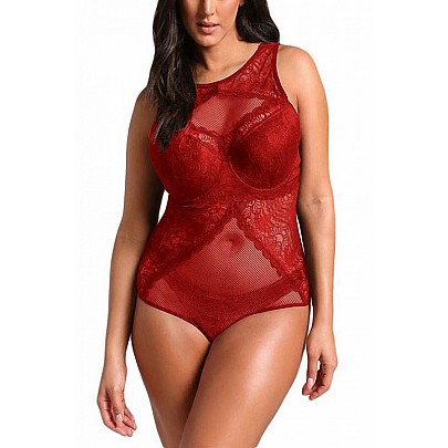 Čipkované plus size body Blair - červené