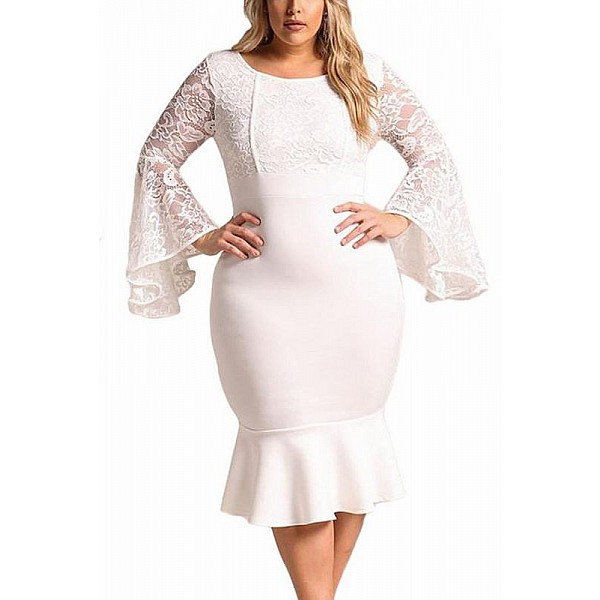 Bodycon plus size šaty Cameron - biele