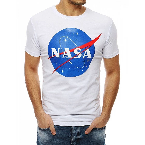 Jedinečné pánske biele tričko s nápisom NASA vrx4100 Jedinečné pánske biele tričko s nápisom NASA vrx4100