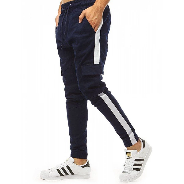 Tmavomodré pohodlné pánske teplákové joggery vux1998 Tmavomodré pohodlné pánske teplákové joggery vux1998
