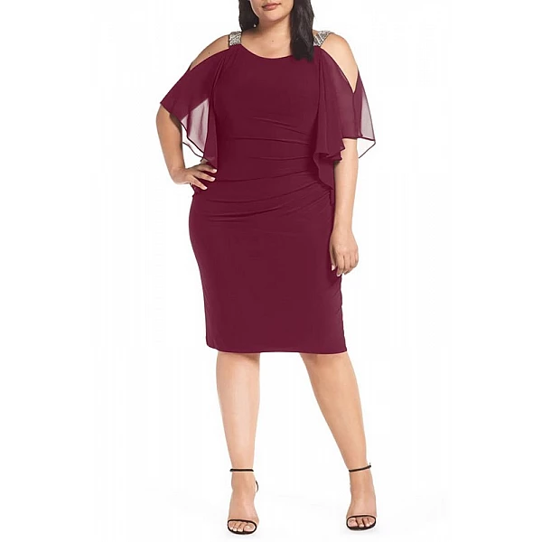 Dámske bordové plus size midi šaty Vicenza