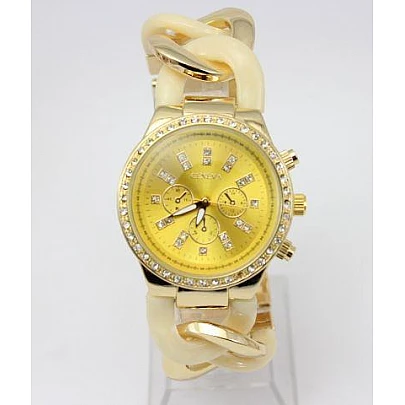 Dámske hodinky Geneva - náramok reťaz Gold Beige