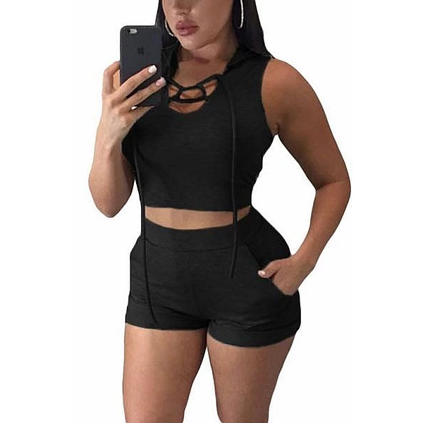Dámsky set top + kraťasy Amira - čierny Dámsky set top + kraťasy Amira - čierny