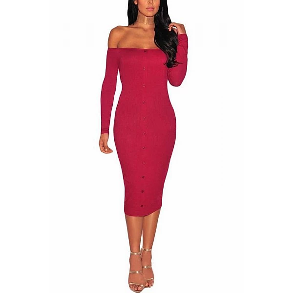 Bodycon šaty s gombíkmi Rena - červené Bodycon šaty s gombíkmi Rena - červené