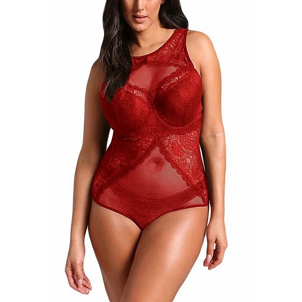 Čipkované plus size body Blair - červené Čipkované plus size body Blair - červené